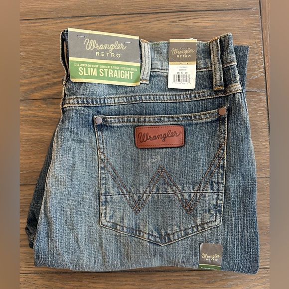 Wrangler Other - Wrangler Retro Slim Straight Denim Jeans‎ Size 36x38 New With Tags
